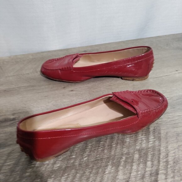 Tod's Red Patent Leather Slip On Loafers Size 7.5 - Picture 4 of 12